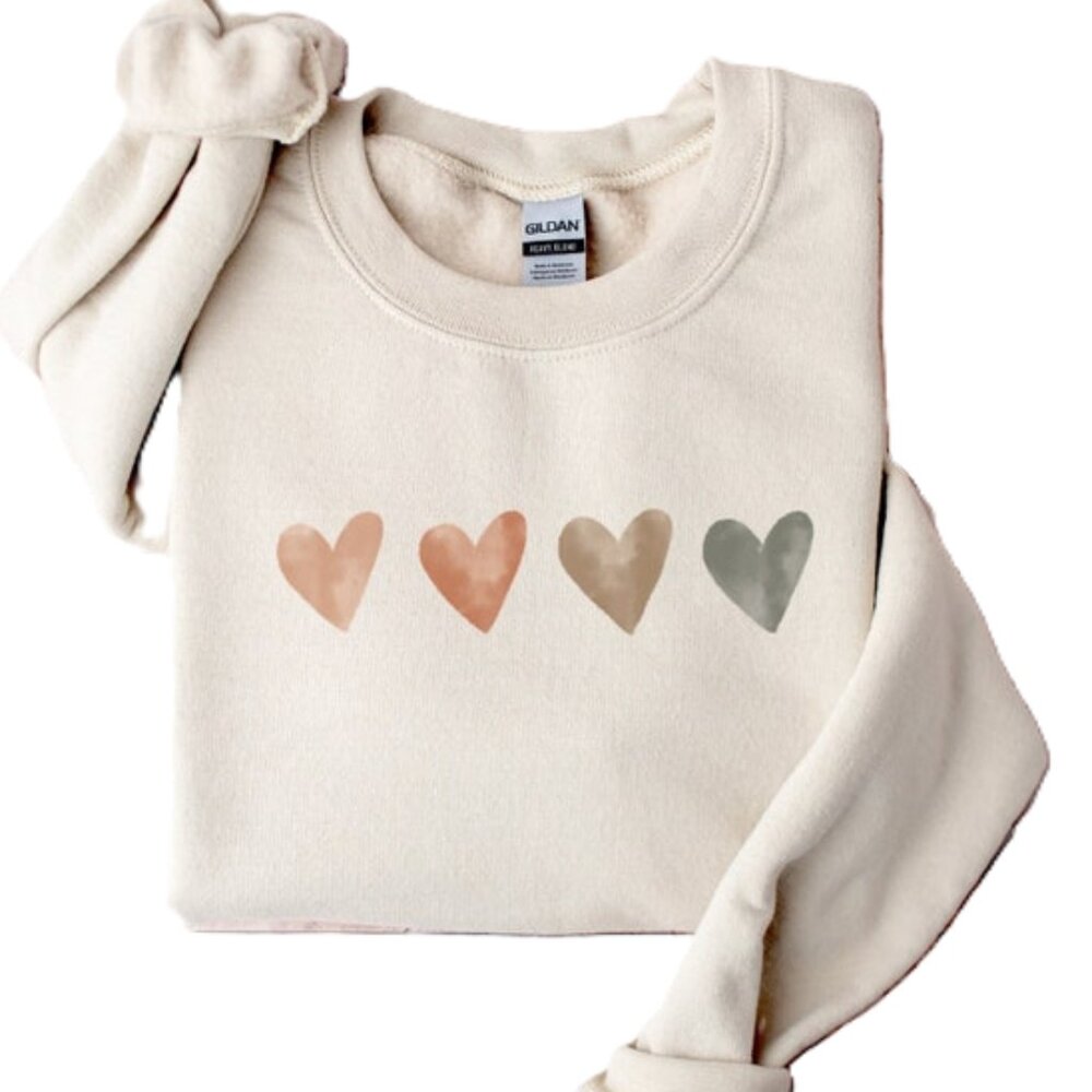 Neutral Watercolor Heart Sweatshirt for Women Heart Lover Gift
